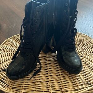 Steve Madden Black Lace-Up Croc Boots